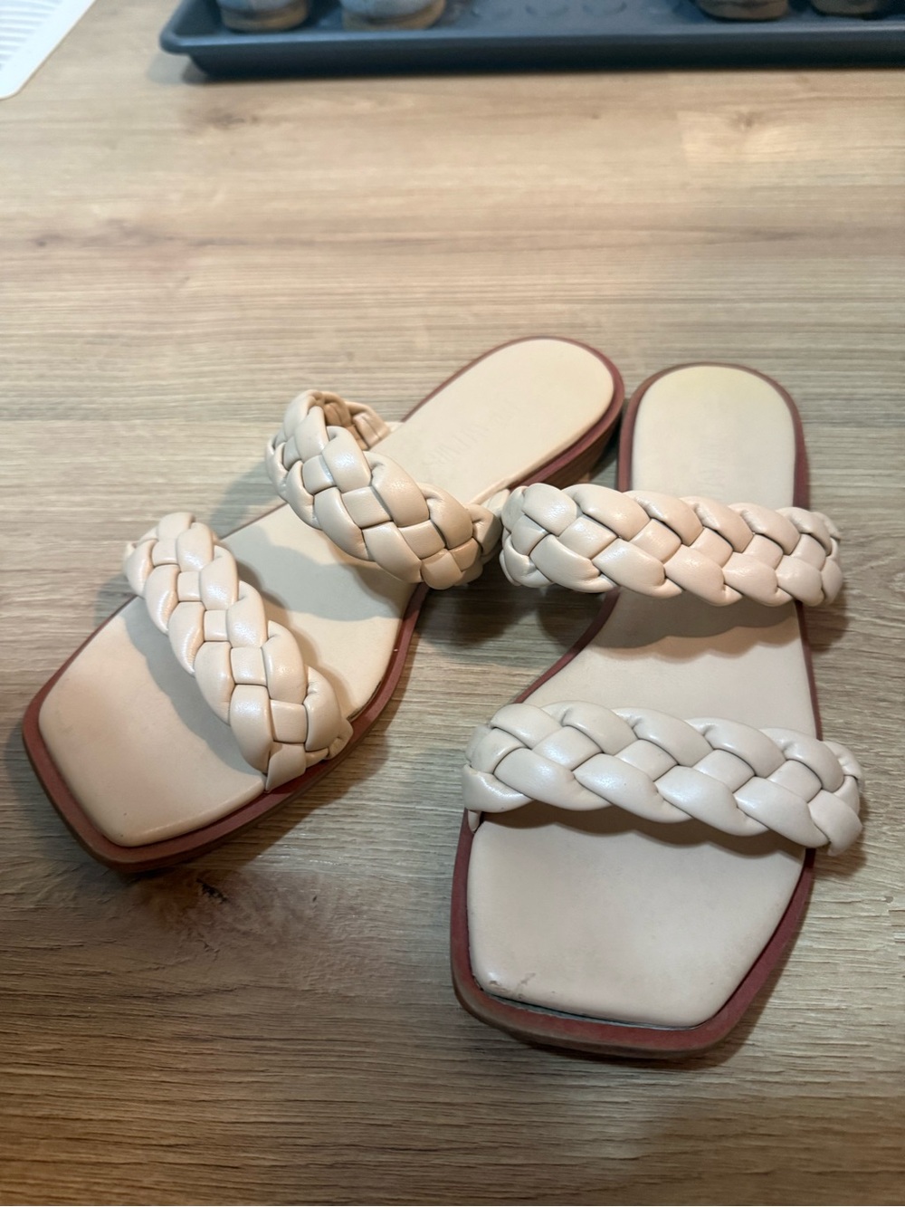 Braided Double-Strap Slide Sandals — Cream